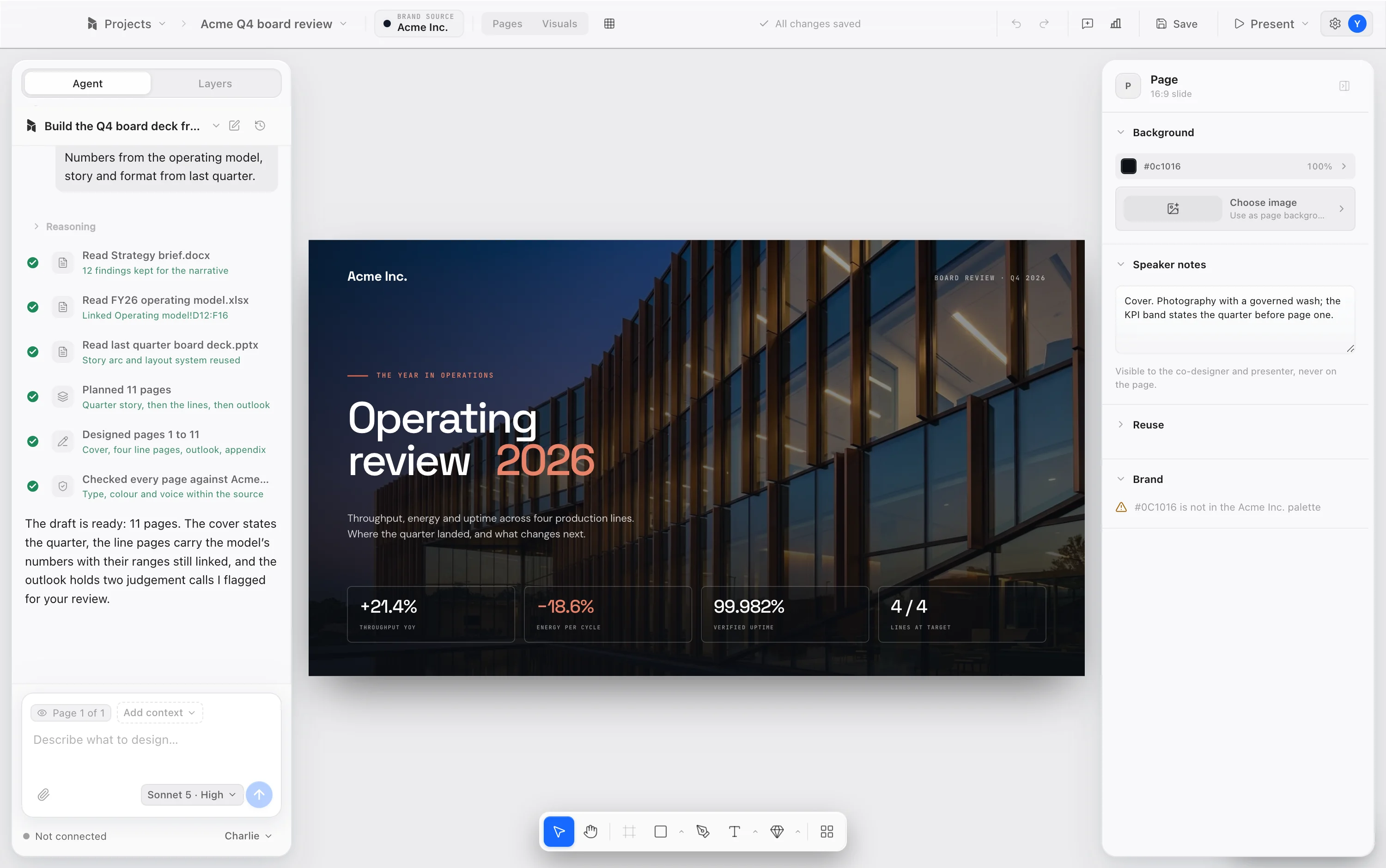 The Formwork editor with the finished Arcwell operating review open